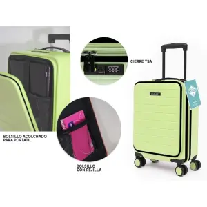 Lagart Maleta Trolley Pocket Cabina Rígida 20” 55x34x25cm Verde Pastel con Compartimento Acolchado y Cierre TSA