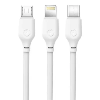 Xo Cable De Carga Rapida 3 En 1 - Micro, Tipo C Y Lightning A Usb - 1M - Color Blanco