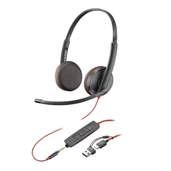 HP Poly Blackwire 3220 USB-C Auriculares con Micrófono y Controles en Cable - Negro
