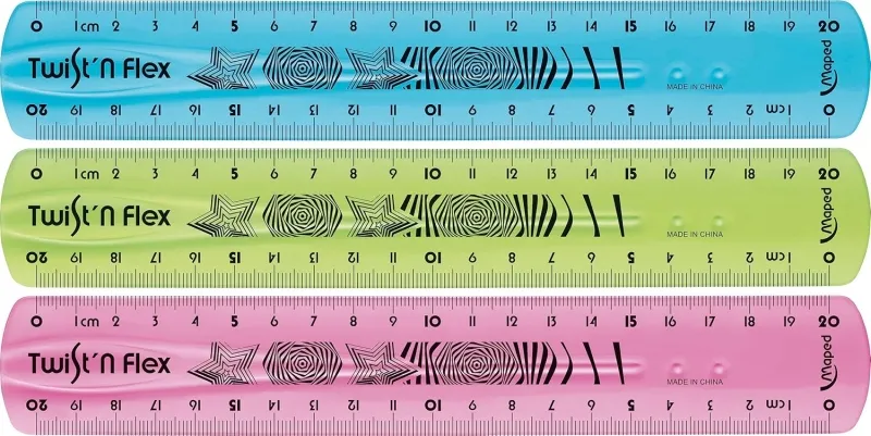 Maped Twist´n Flex Regla De Flexible 20Cm - Irrompible - Doble Graduacion - Colores Aleatorios Azul, Rosa Y Verde