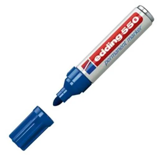 Edding 550 Rotulador Permanente Azul - Punta Redonda 3-4 mm - Recargable y Secado Rápido