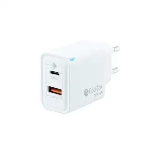 Coolbox Cargador USB GAN 30W 1xUSB-C PD 1xUSB-A Color Blanco
