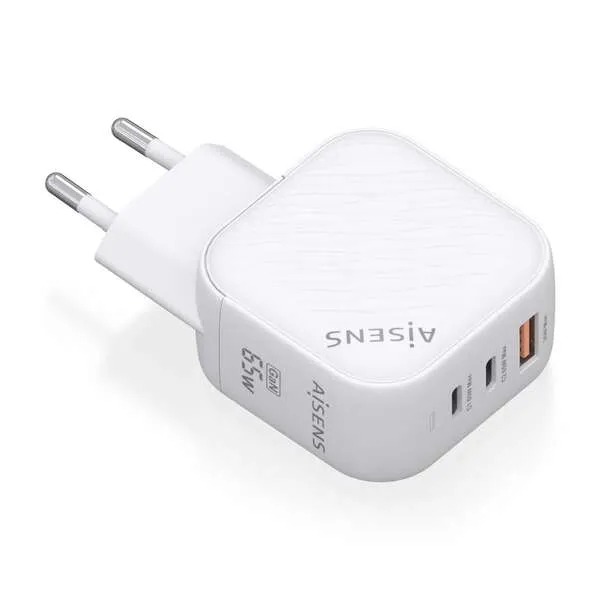 Aisens Cargador Gan 65W - 2Xusb-C Pd3.0 Qc4.0 - 1Xusb-A Qc3.0
