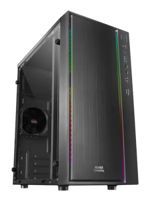 Mars Gaming MCM Black MicroATX Gaming Case con Ventana Lateral y RGB, USB 3.0/2.0