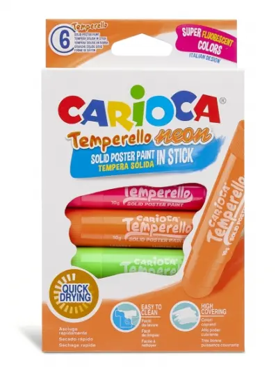 Carioca Temperello Neon Pack de 6 Temperas Sólidas - Colores Brillantes y Lavables