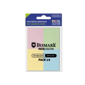 Bismark Pack de 4 Blocs de Notas Adhesivas 38x51mm en 4 Colores Pastel