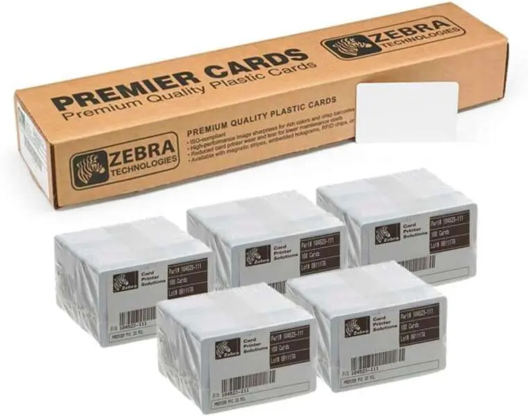 Zebra Pack De 500 Tarjetas De Pvc Originales Imprimibles Blancas - Formato Cr-80 86X54Mm - 104523-111