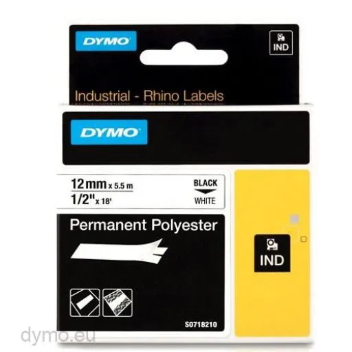 Dymo Rhino Cinta De Etiquetas Industrial Adhesiva Id1-12, Negro Sobre Blanco De 12Mmx5,5M, Polyester (S0718210)