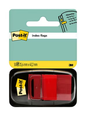 Post-It Index Dispensador Con 50 Marcadores Reposicionables 25.4 X 43.2Mm - Adherencia Firme - Para Marcar, Señalar O Destacar Informacion - Color Rojo