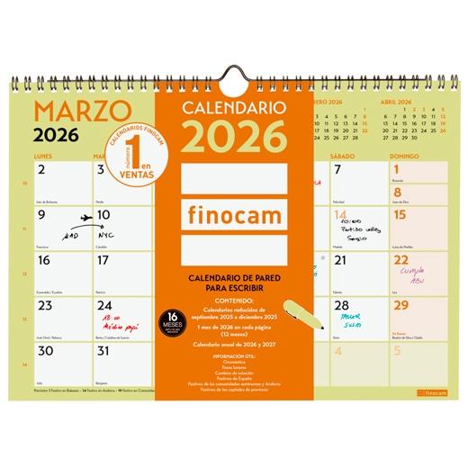 Finocam Calendario De Pared Para Escribir A4-297X210Mm Mv Grafik 2026