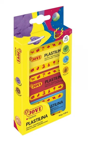 Jovi Pack De 3 Pastillas De Plastilina 50Gr - No Se Seca - Sin Gluten - Facil De Moldear - Libre De Alergenos - No Toxica - Colores Surtidos