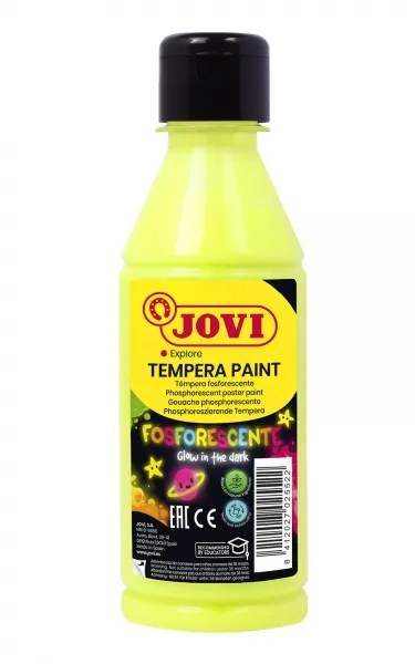 Jovi Tempera Paint Tempera Liquida Fosforescente 250Ml - Brilla En La Oscuridad - Secado Rapido - Excelente Adherencia - Lista Para Usar - Color Verde