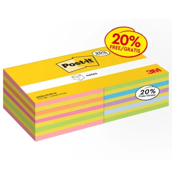 Post-it Pack de 2 Cubos de 450 Notas Adhesivas Reposicionables Cuadradas Surtidas