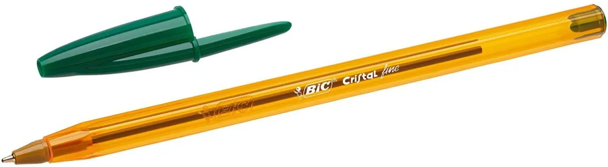 Bic Cristal Original Fine Boligrafo De Bola - Punta Redonda De 0.8Mm - Trazo De 0.30Mm - Tinta Con Base De Aceite - Translucido - Color Verde