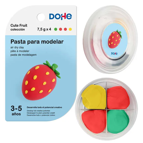Dohe Coleccion Cute Fruit Pasta Para Modelar Fresa - Ligera Y Flexible - Apto Para Niños De 3 A 5 Años