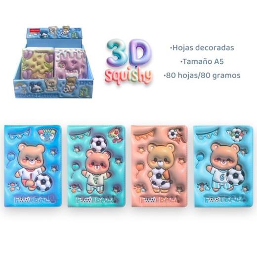 Roymart Libretas 3D Futbol And Bear 80H Decoradas A5 80Gr 4 Diseños Expositor 12 Ud