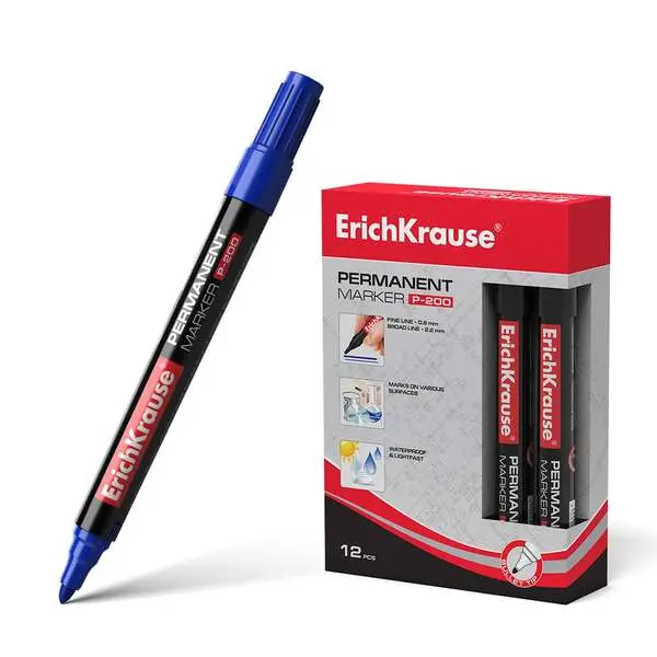 Erichkrause Marcador Permanente P-200 - Punta En Forma De Bala - Resistente Al Agua Y A Los Rayos Uv - Color Azul