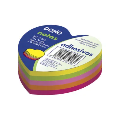 Dohe Cubo de 250 Notas Reposicionables Corazón 70x70mm Papel 75gr Colores Neón
