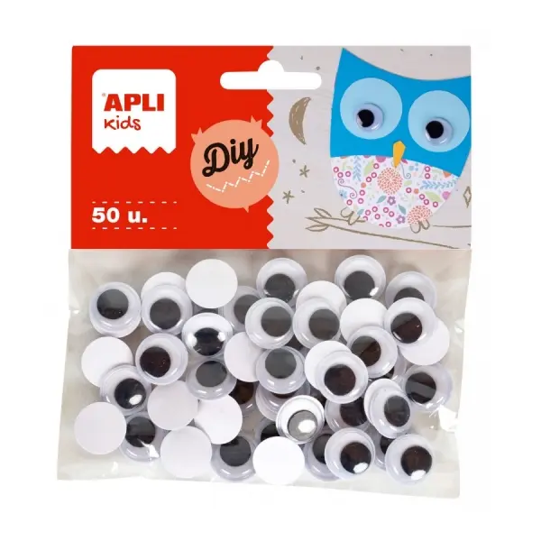 Apli Ojos Móviles Adhesivos Redondos - Gran Adhesión para Manualidades - Color Negro