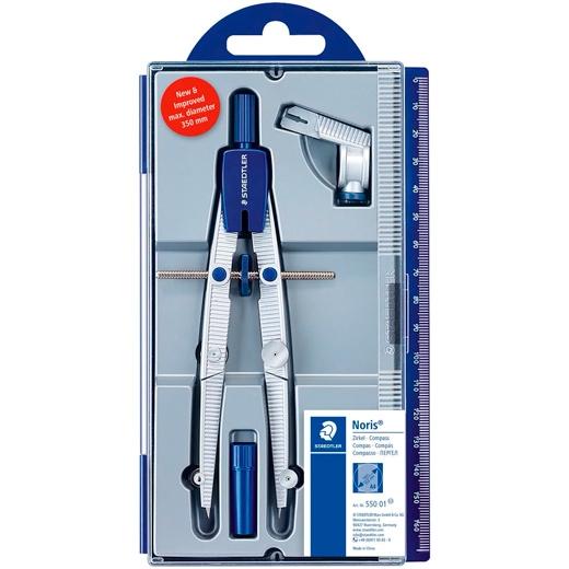 Staedtler Compás Escolar Noris 550 Estuche Con Adaptador Universal + Tubo De Minas Gris Metalizado