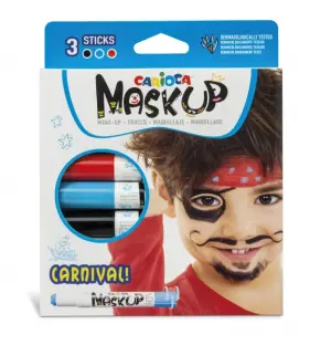 Carioca Pack de 3 Máscaras de Carnaval en Barra - Colores Brillantes, Lavables, Base Agua