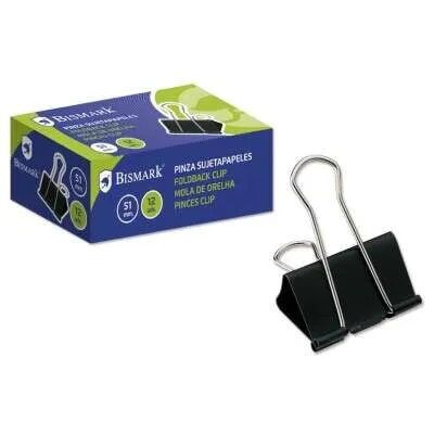 Bismark Pack de 12 Pinzas Sujetapapeles Metálicas 51mm Color Negro Pala Abatible
