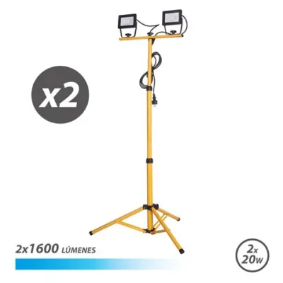 Elbat Foco LED Tripode 2 x 20W 1600 Lúmenes 6500K Luz Fría IP65 3m Exterior