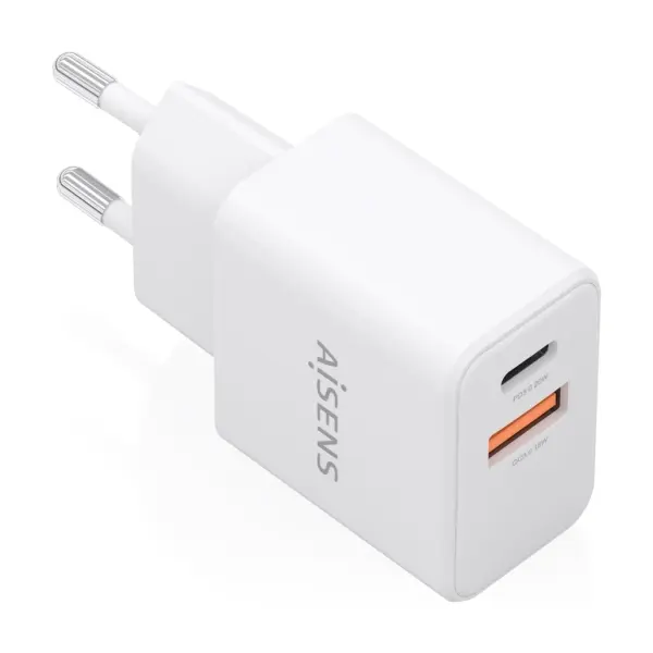 Aisens Cargador Gan 20W USB-C PD3.0 y USB-A QC3.0 Color Blanco