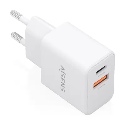 Aisens Cargador Gan 20W USB-C PD3.0 y USB-A QC3.0 Color Blanco