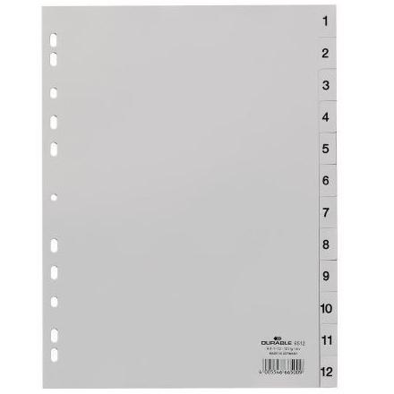 Durable Índices Pp Con Pestañas Impresas División Numérica 1-12 Vertical A4 Gris