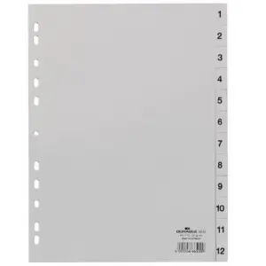 Durable Índices PP Con Pestañas Impresas División Numérica 1-12 Vertical A4 Gris