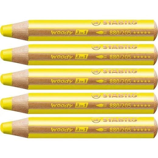 Stabilo Lápices De Colores Woody 3 En 1 Amrillo Estuche 5 Ud