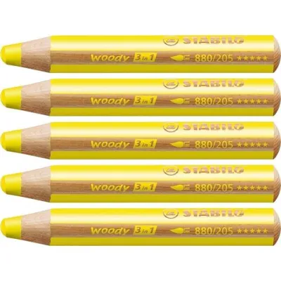 Stabilo Lápices De Colores Woody 3 En 1 Amarillo Estuche 5 Unidades