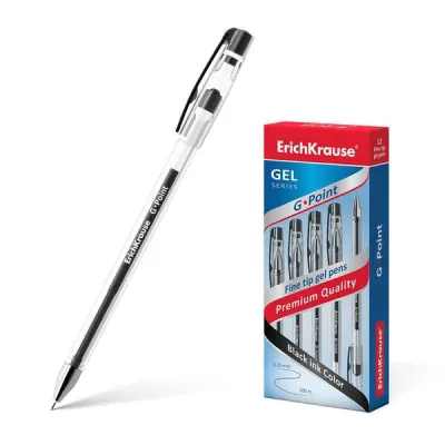 ErichKrause G-Point Bolígrafo de Gel Negro - Cuerpo Transparente con Grip Triangular