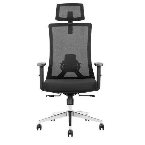 Cromad Senior Se8000 Silla De Oficina - Reposacabezas, Soporte Lumbar Y Reposabrazos Ajustable - Asiento De Espuma De Alta Calidad - Reposacabezas Y Respaldo De Malla - Color Negro