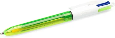 Bic 4 Colours Fluo Boligrafo De Bola Retractil - Punta Media De 1.0Mm - Tinta Con Base De Aceite - Tinta De Colores: Negro, Azul, Rojo Y Amarillo Fluorescente