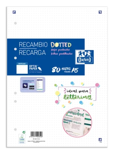 Oxford A5 Recambio Dots 80 Hojas - Papel de Alta Calidad para Notas