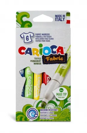Carioca Pack de 6 Rotuladores para Tejidos - Punta Maxi Ø 6mm - Tinta Indeleble