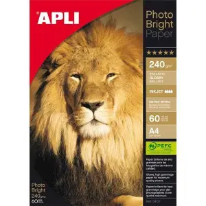 Apli Papel Fotográfico Profesional Photo Bright A4 240g Inkjet 60 Hojas Blanco Brillo