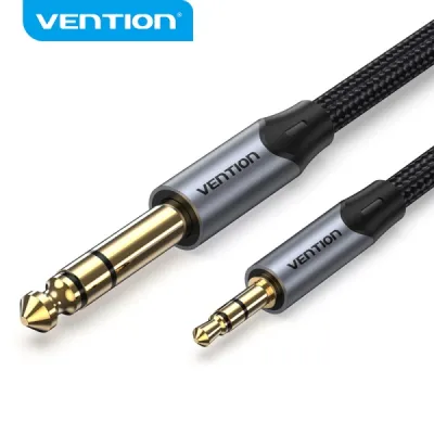 Vention Cable de Conexión Estéreo Jack 3.5mm a Jack 6.3mm - Contactos Dorados, Cobre Estañado, Aislamiento PVC, Color Gris