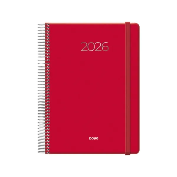 Dohe Denver Agenda Anual - Dia Pagina - Sabado Y Domingo Misma Pagina - Cierre Con Goma Elastica - Tamaño 15X21Cm - Color Rojo