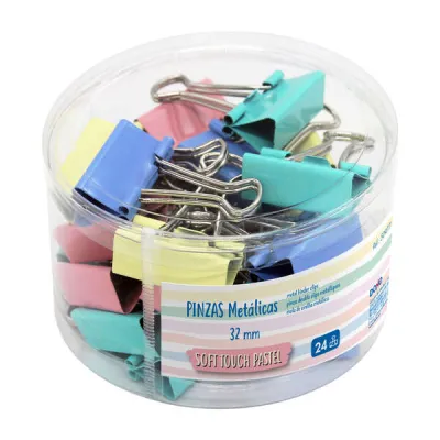 Dohe Bote de 24 Pinzas Metálicas de 32mm en Colores Pastel Surtidos