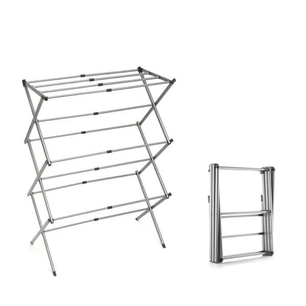 InnovaGoods Cloxy Tendedero Metálico Extensible 3 Alturas 11 Barras 12kg Plegable Gris