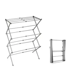 InnovaGoods Cloxy Tendedero Metálico Extensible 3 Alturas 11 Barras 12kg Plegable Gris