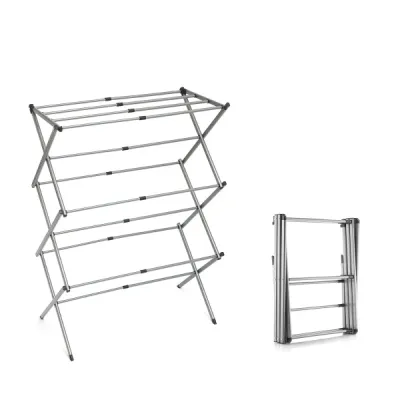 InnovaGoods Cloxy Tendedero Metálico Extensible 3 Alturas 11 Barras 12kg Plegable Gris
