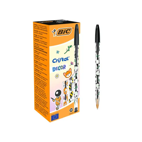 Bic Cristal Decor Kawaii Bolígrafo de Bola Transparente 1mm Punta Redonda Tinta Negra