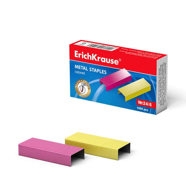 Erichkrause Caja De 1000 Grapas De Colores 24/6 - Alambre De Acero De Alta Calidad - Resistencia Mejorada - Colores Surtidos