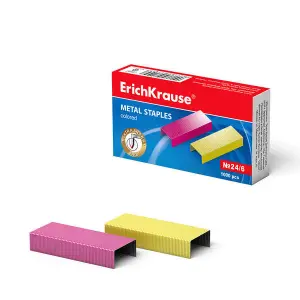 ErichKrause Caja de 1000 Grapas de Colores 24/6 - Alambre de Acero de Alta Calidad