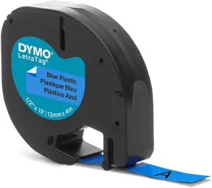 Dymo LetraTag S0721650 Cinta de Etiquetas Original 12mm x 4m Texto Negro sobre Azul