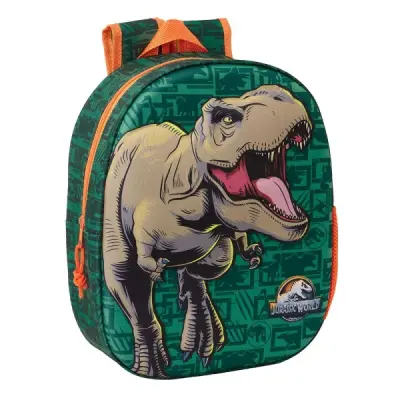 Safta Mochila 3D Jurassic World 8.64L con Portabotellas y Hombreras Acolchadas, Verde Oscuro, 27x33x10cm